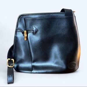 Vintage Longchamp Roseau Black Leather Bucket Bag